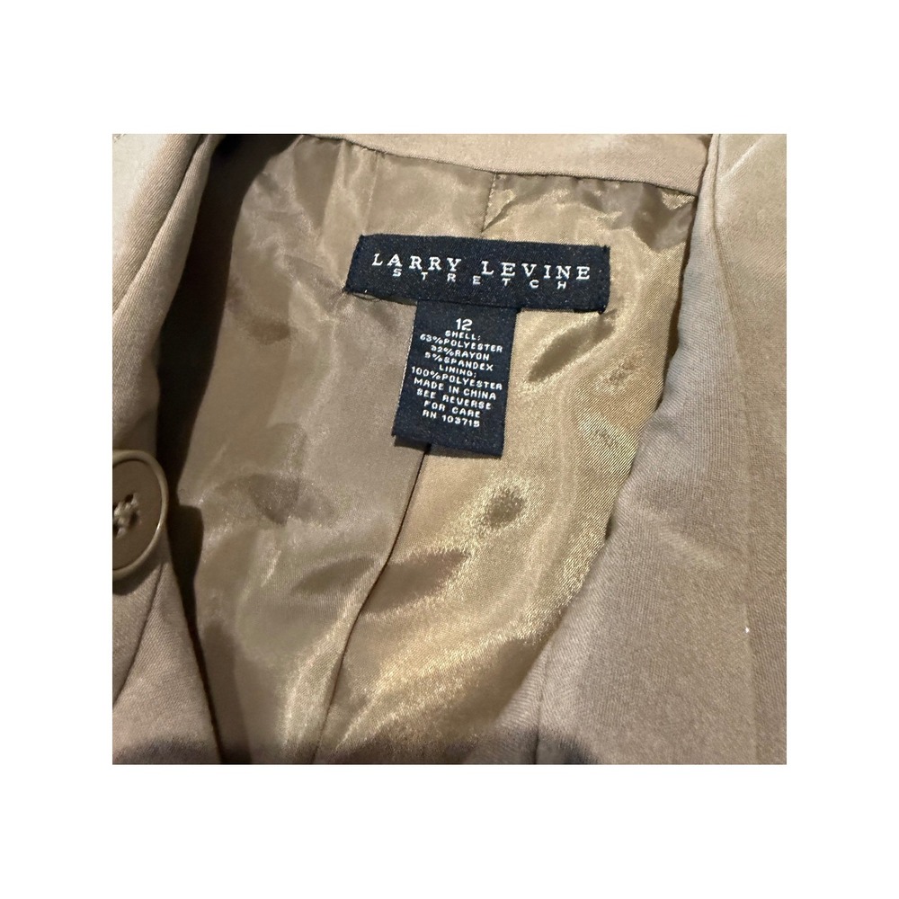 Larry Levine Stretch Tan Khaki Double Breasted Swing Trench Jacket Womens 12 - Picture 2 of 7